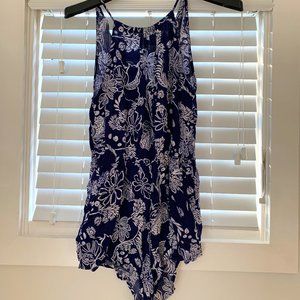 Navy and white floral romper